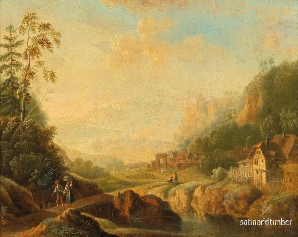 Reproduktion av målningen Ett stort flodlandskap med vandrare - Christian Georg Schütz den Yngre - Bild 2