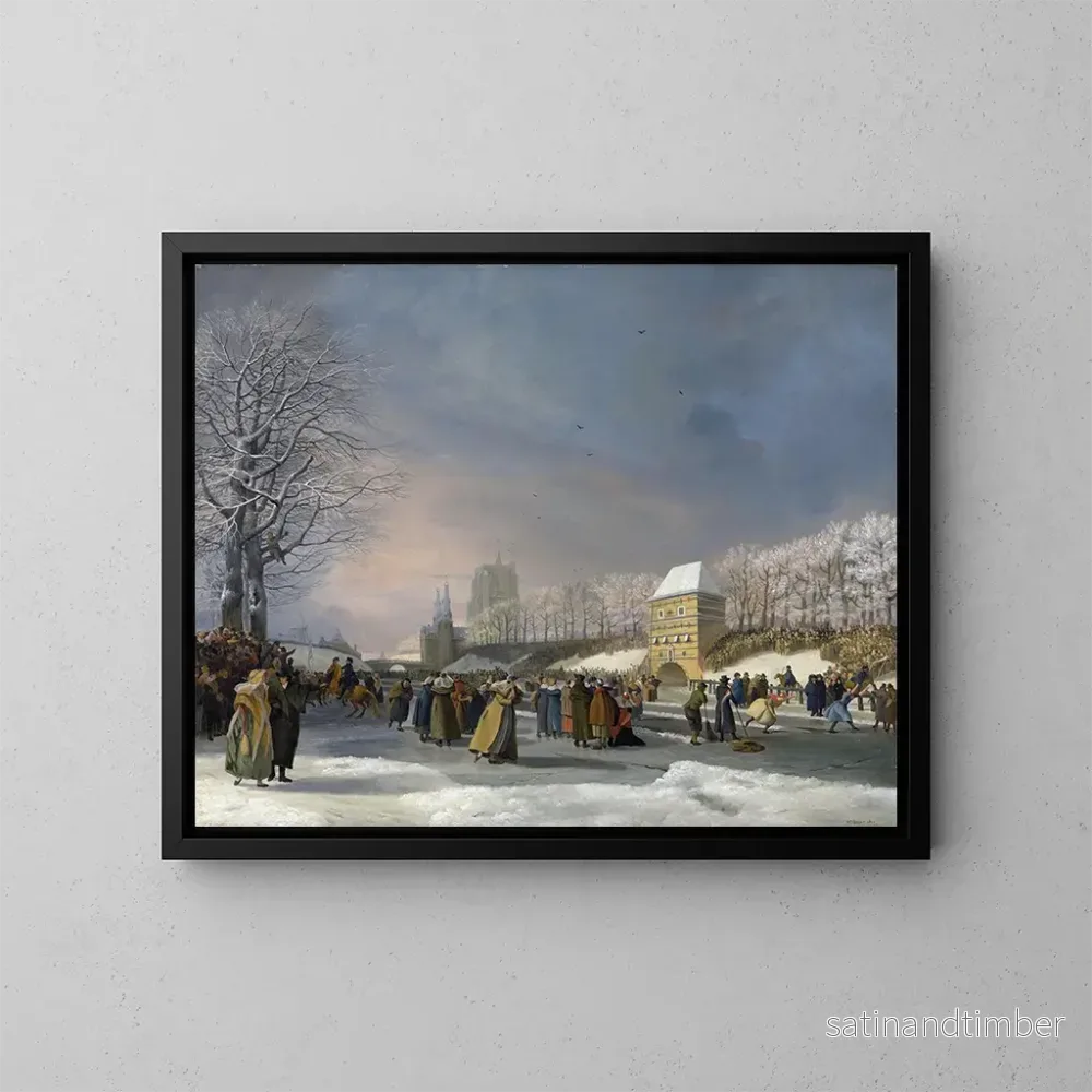 Reproduktion av målningen av den kvinnliga konståkningskonkurrensen på Stadsgracht i Leeuwarden, 21 januari 1809 – Nicolaas Baur
