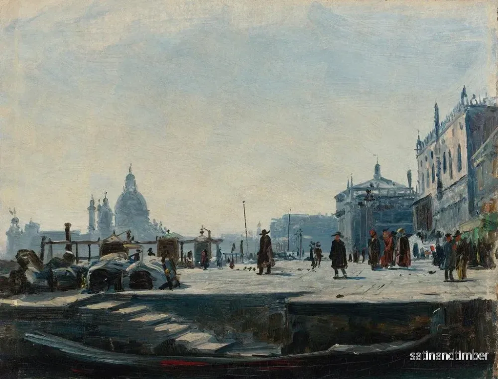 Reproduktion av målningen av utsikten över Riva degli Schiavoni i Venedig, riktat västerut mot Dogepalatset och Punta della Dogana - Ercole Calvi - Bild 2