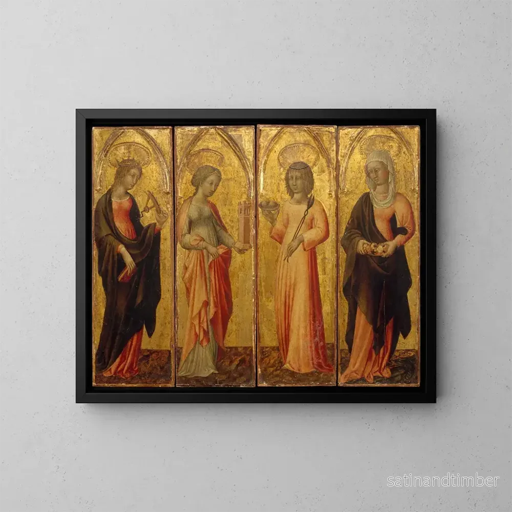 Reproduktion av målningen av Sankt Katarina av Alexandria, Sankt Barbara, Sankt Agatha och Sankt Margareta – Giovanni di Paolo Reproduktion av målningen av Sankt Katarina av Alexandria, Sankt Barbara, Sankt Agatha och Sankt Margareta – Giovanni di Paolo