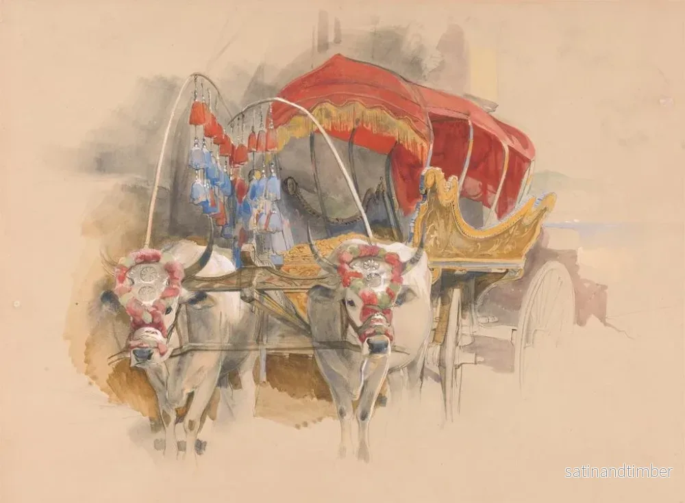 Reproduktion av målningen En turkisk araba dragen av två vita oxar i Konstantinopel - John Frederick Lewis - Bild 2