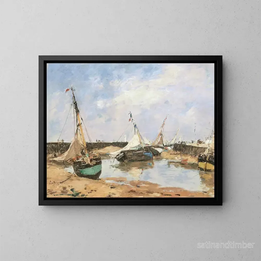 Reproduktion av målningen av Trouville-båtar mellan pirarna - Eugène Boudin