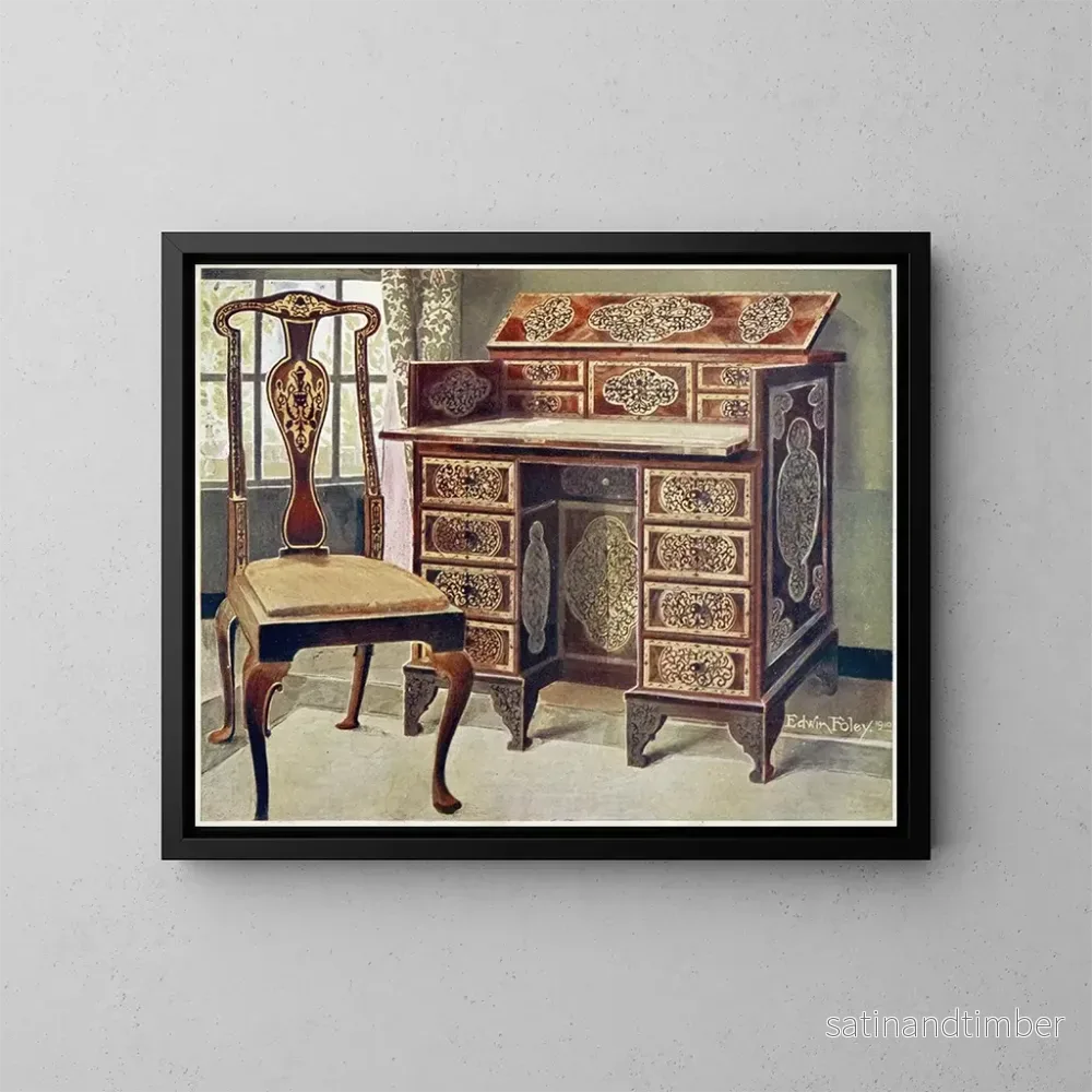 Reproduktion av målningen skrivbord i valnötmarquetry - Edwin Foley