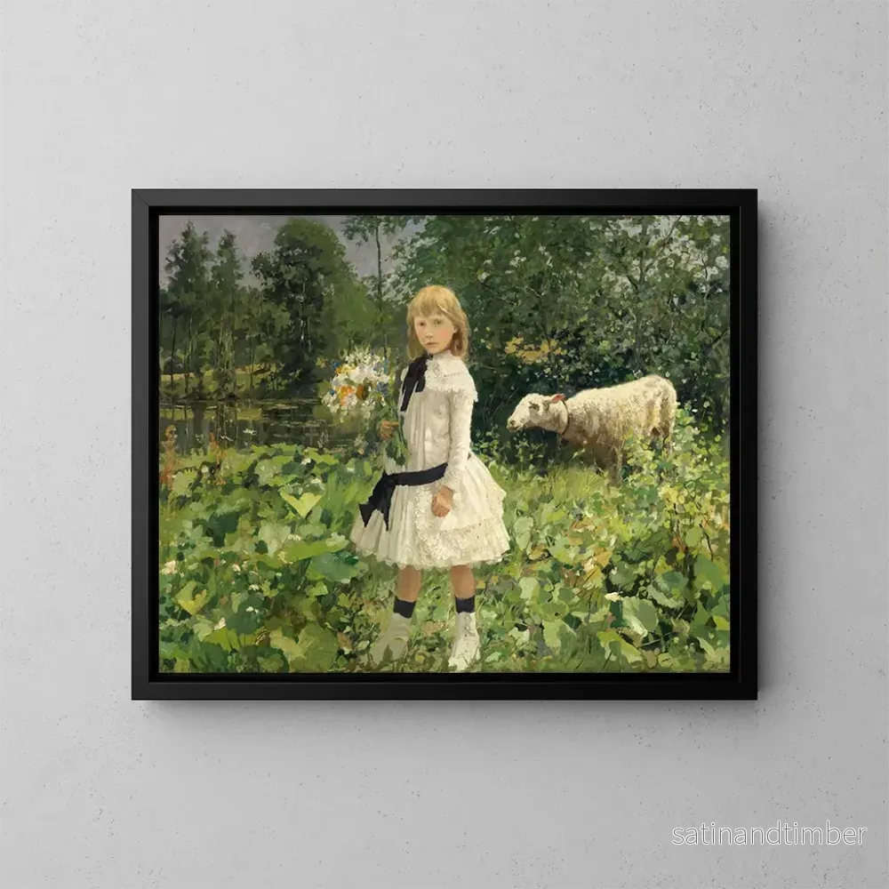Reproduktion av målningen Mademoiselle Strobbe i en park - Jean-Baptiste Degreef