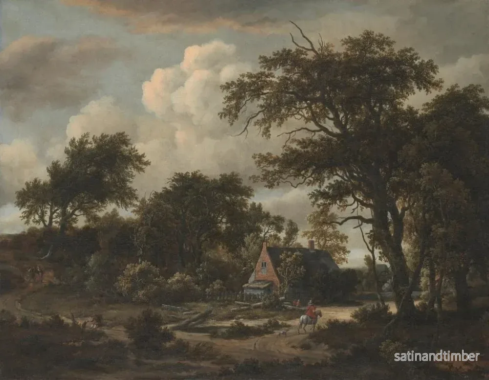 Reproduktion av målningen Landskapsbild med skog, stuga och ryttare - Meindert Hobbema - Bild 2