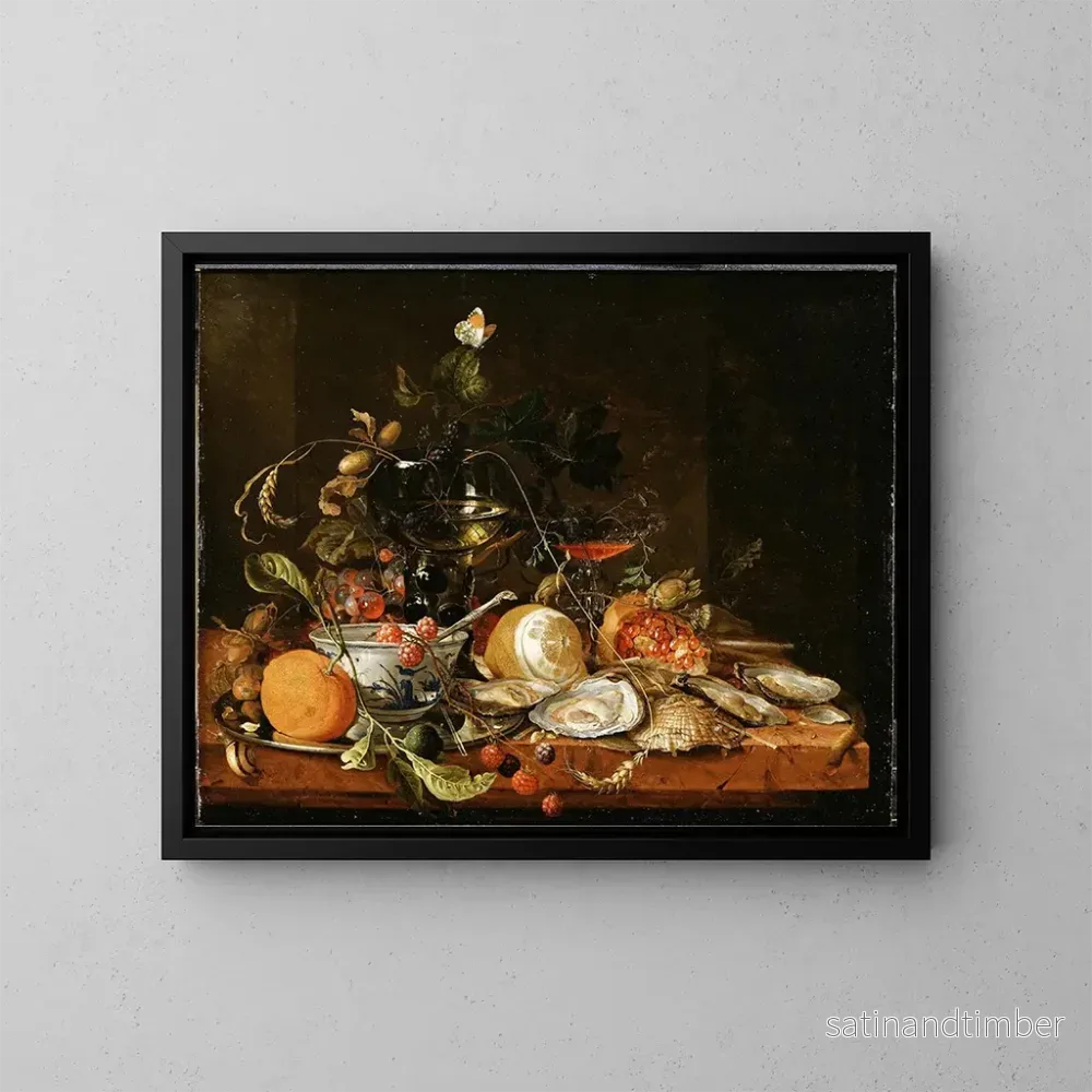 Reproduktion av målningen av naturtavla med vin, frukt och ostron - Jan Davidsz de Heem