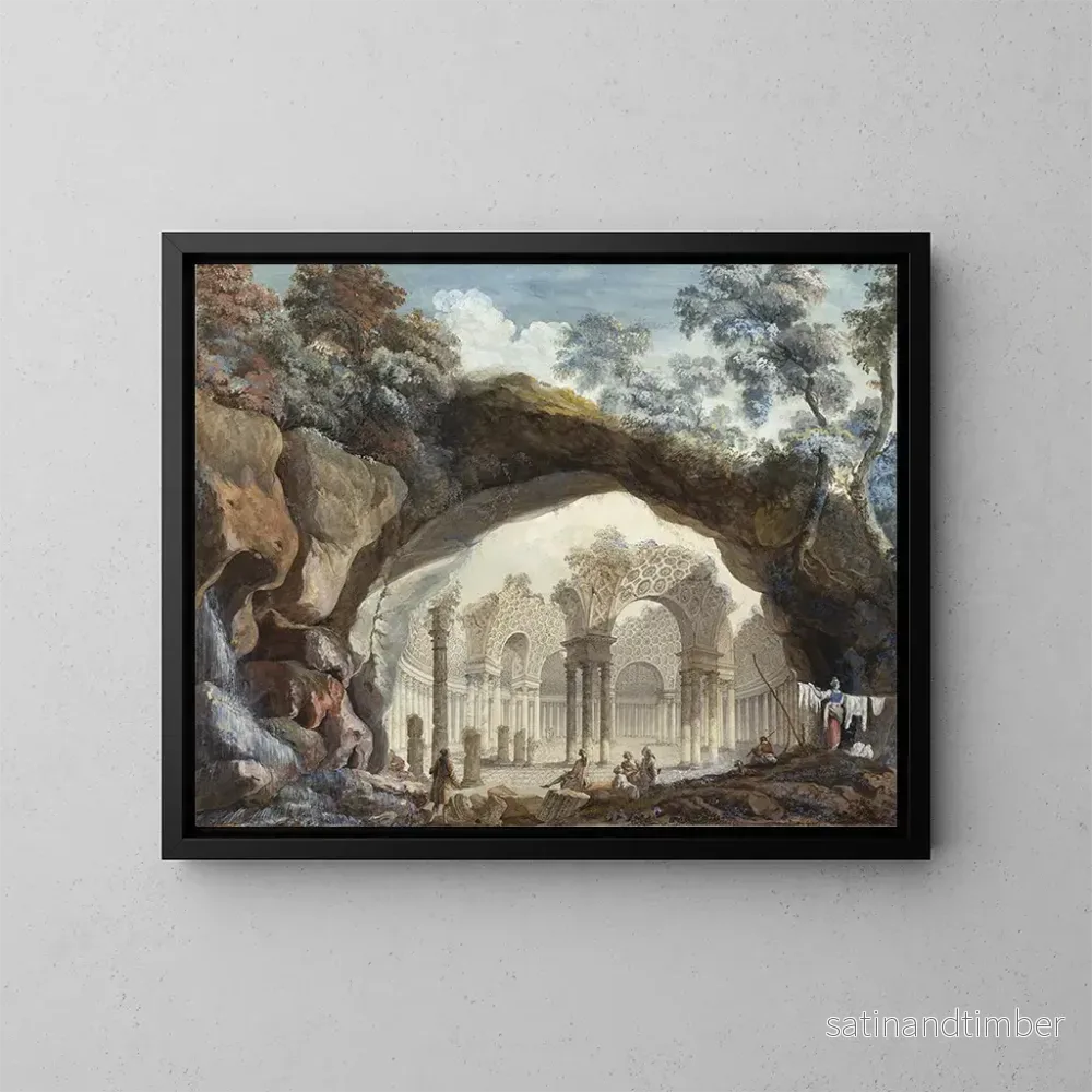 Reproduktion av målningen Ruiner av ett cirkulärt tempel sett genom en naturlig båge – Pierre-Adrien Pris Reproduktion av målningen Ruiner av ett cirkulärt tempel sett genom en naturlig båge – Pierre-Adrien Pris
