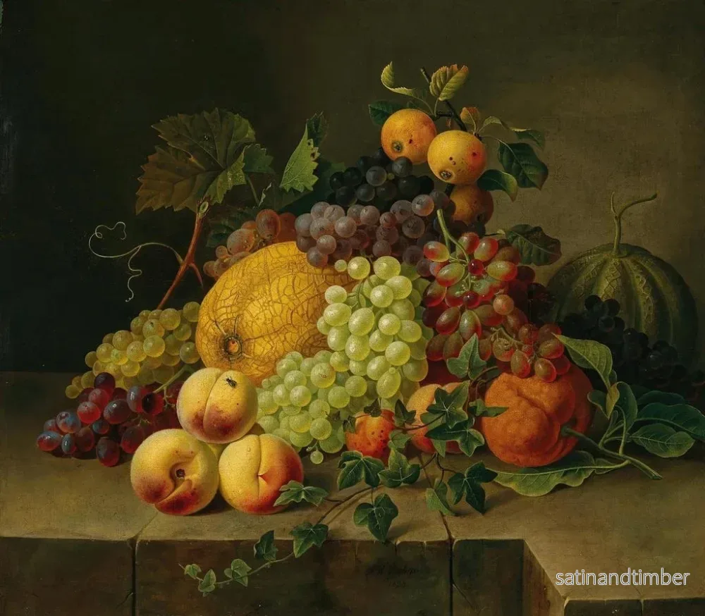Reproduktion av målningen En stor stilleben av dekorativa frukter - Gottfried Wilhelm Völcker - Bild 2