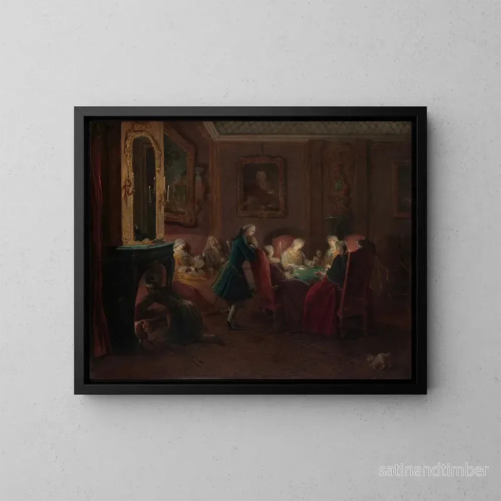 Reproduktion av målningen av kortspelare i ett salong - Pierre Louis Dumesnil den yngre