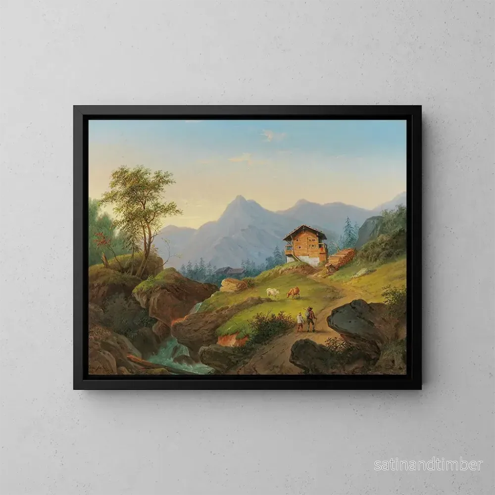 Reproduktion av målningen Landskapsbild av berg med vandrare - Matthias Rudolf Toma