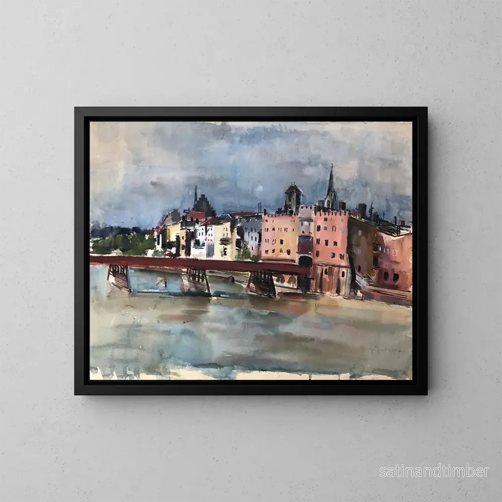 Reproduktion av målningen Front de la Wasserburg am Inn avec le pont de l'Inn - Otto Geigenberger