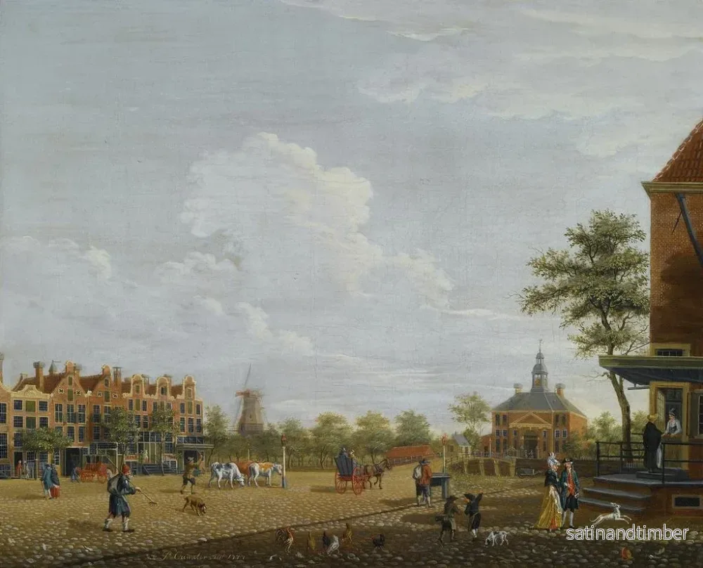 Reproduktion av målningen Amsterdam, vy över Weesperplein med Weesperpoort och majskvarn Het Fortuyn på Weesp-fästningen i bakgrunden - Isaac Ouwater - Bild 2