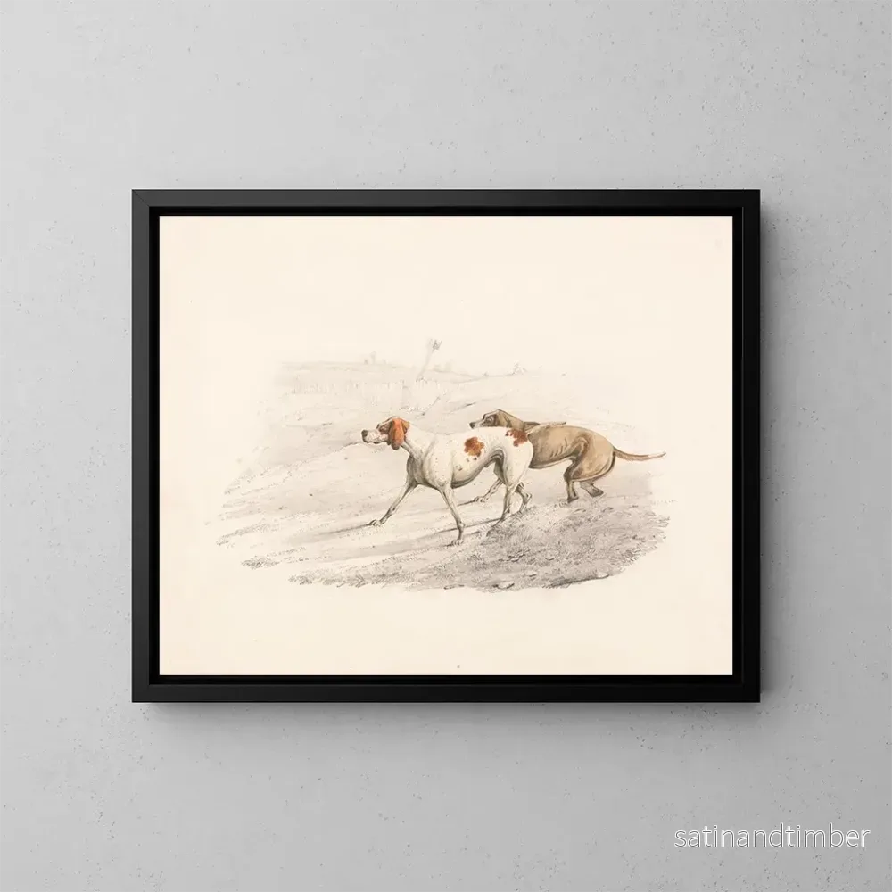 Reproduktion av målningen med två pekare riktade åt vänster - Henry Thomas Alken