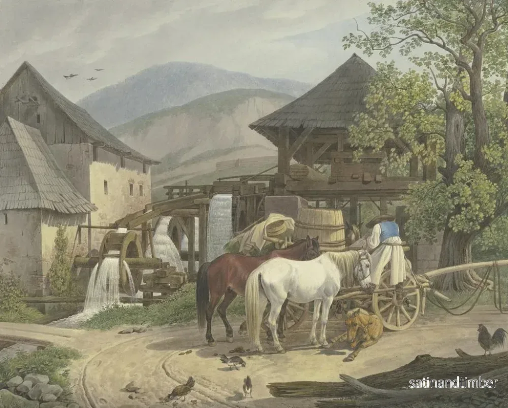 Reproduktion av målningen av sågverk och kvarn i Stickelberger-dalen nära Wiener Neustadt vid den ungerska gränsen - Johann Adam Klein - Bild 2