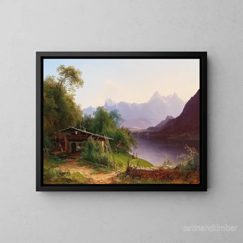 Reproduktion av målningen Vue sur le lac Zell med Steinernes Meer och Prielau-slottet i bakgrunden - Josef Schwemminger