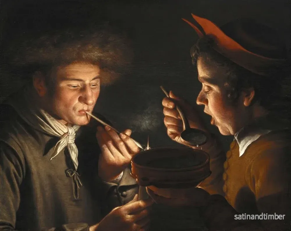 Reproduktion av målningen En man som röker och en annan man som äter i ljuset av ljus - Willem van der Vliet - Bild 2