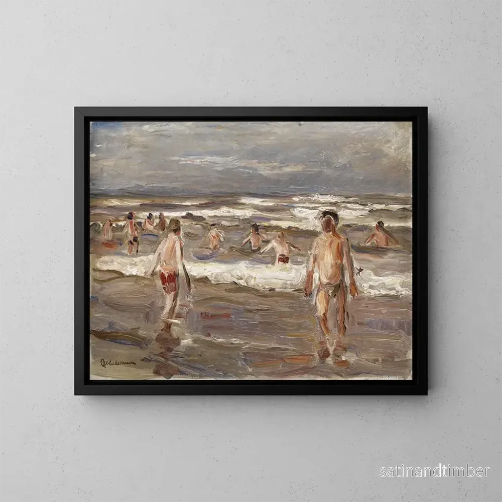 Reproduktion av målningen av pojkar som simmar i havet - Max Liebermann