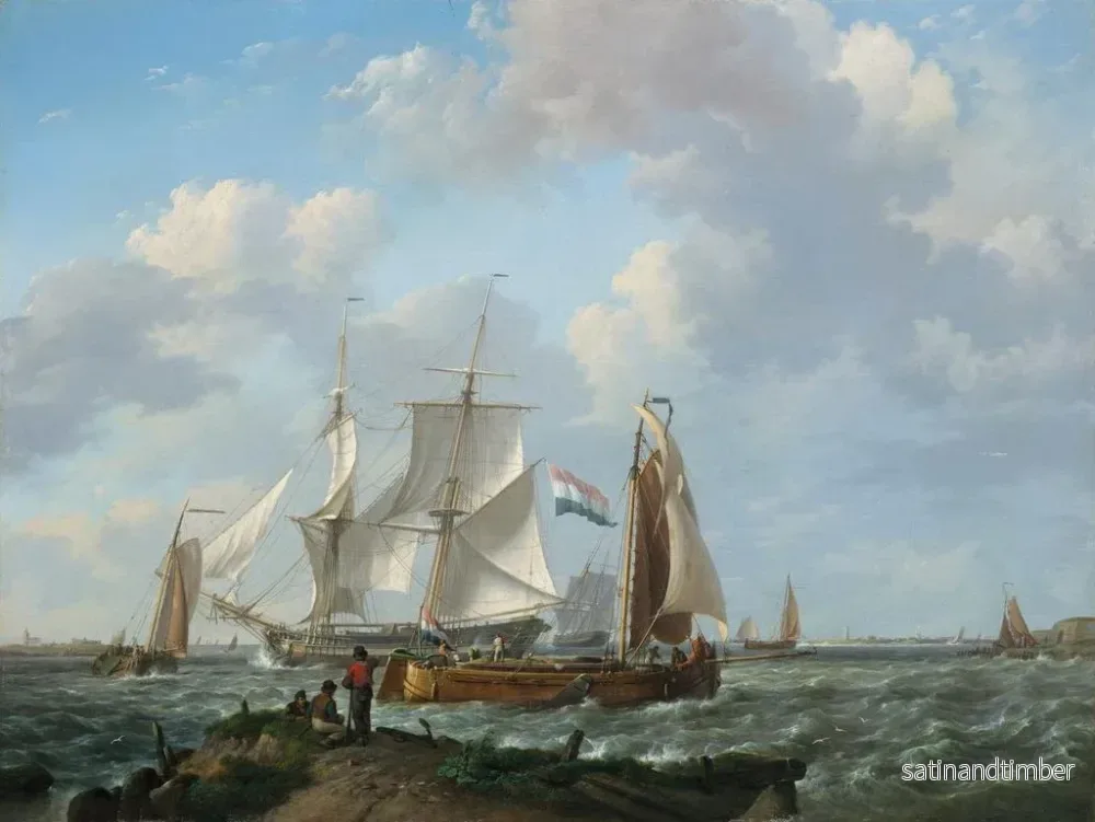 Reproduktion av målningen Båtar i en storm med figurer vid stranden - Johannes Hermanus Koekkoek - Bild 2