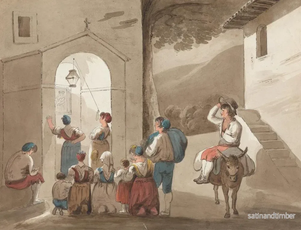 Reproduktion av målningen av en grupp bönder framför en kyrka - Isaac Weld - Bild 2