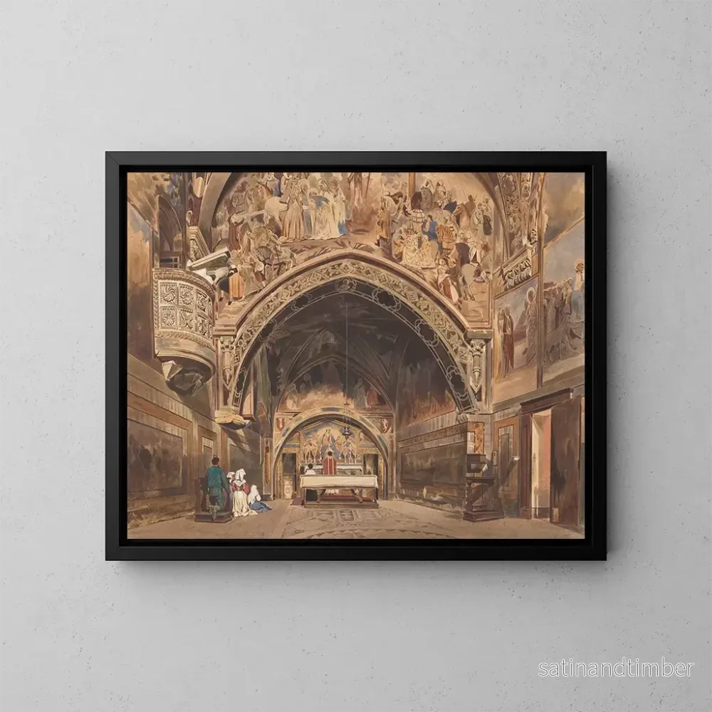 Reproduktion av målningen av interiören i Saint-Benoît-kyrkan i Subiaco nära Rom - Thomas Hartley Cromek