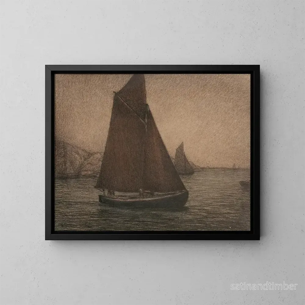 Reproduktion av målningen av fiskebåtar med nät - Karl Nordström