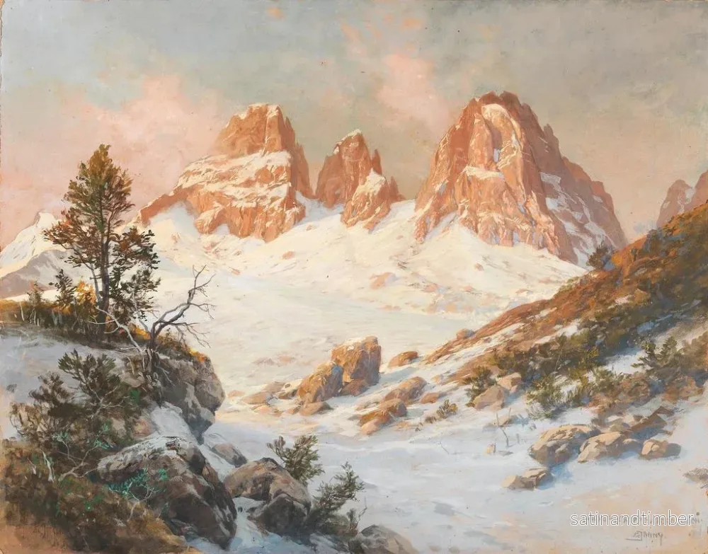 Reproduktion av målningen av Grupp av Langkofel sett från Pordoijoch - Georg Janny - Bild 2