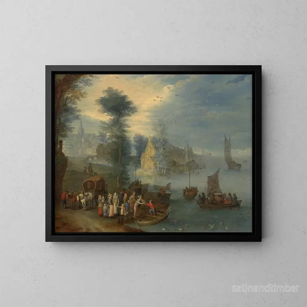 Reproduktion av målningen Landskapsflod med figurer - Joseph van Bredael