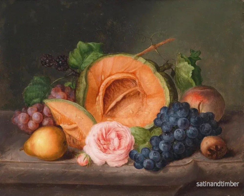 Reproduktion av målningen Naturtavla med pumpa och ros - Johann Georg Seitz - Bild 2
