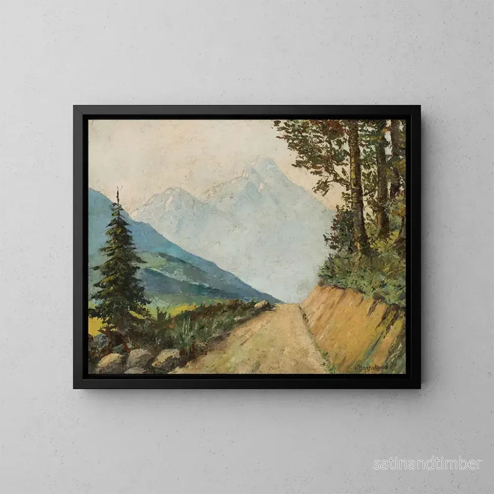 Reproduktion av målningen Landskapsbild av berg med en väg - Nevena Badjakowa