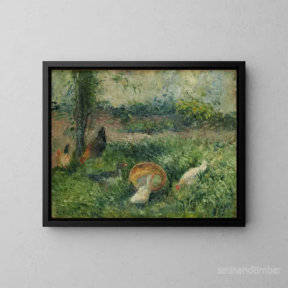 Reproduktion av målningen av höns och änder i en gårdsplan - Camille Pissarro