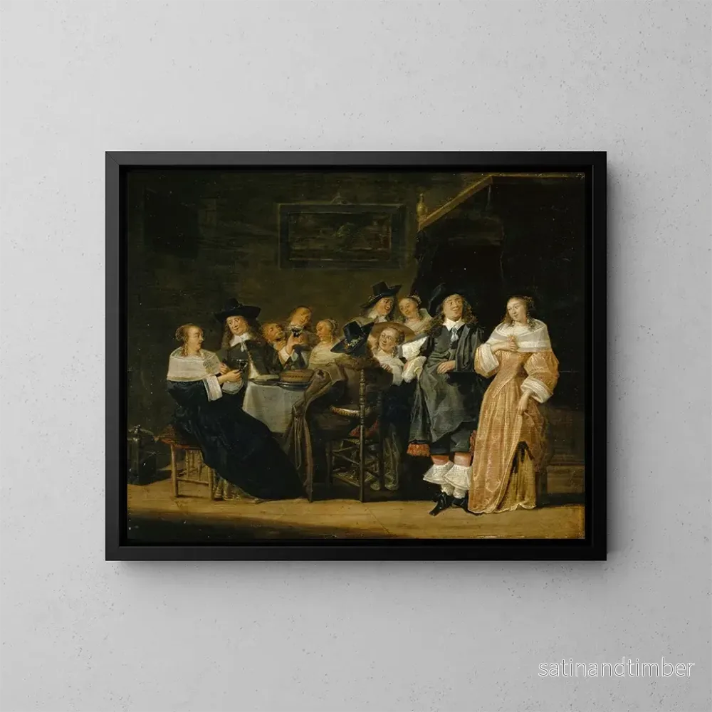 Reproduktion av målningen av Compagnie à table - Palamedes Palamedesz