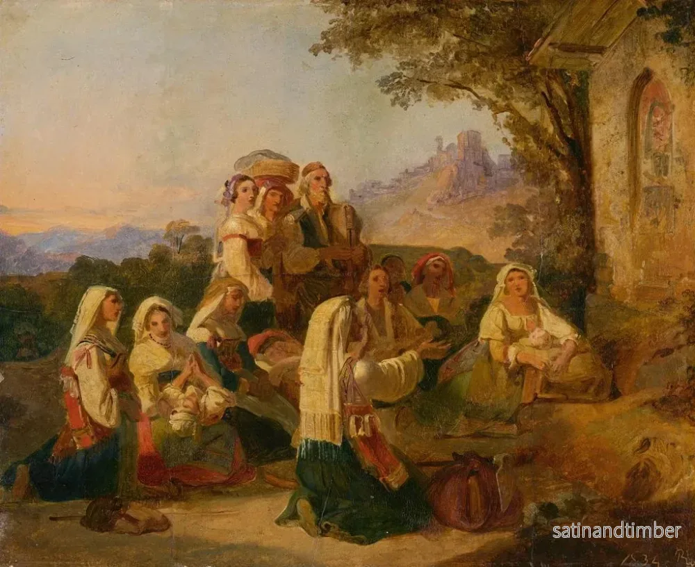 Reproduktion av målningen av italienska bönder i bön framför ett kapell nära Cervara - Johann Baptist Kirner - Bild 2