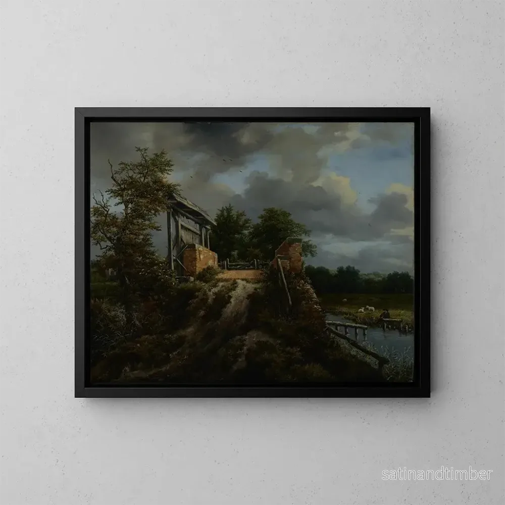 Reproduktion av målningen Pont med en ventil - Jacob van Ruisdael