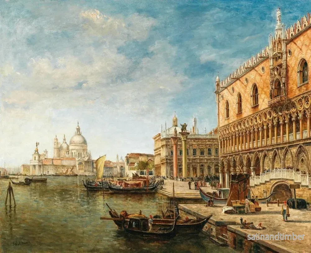Reproduktion av målningen En vy över Venedig med Dogepalatset och Punta della Dogana i fjärran - Gustave Walckiers - Bild 2