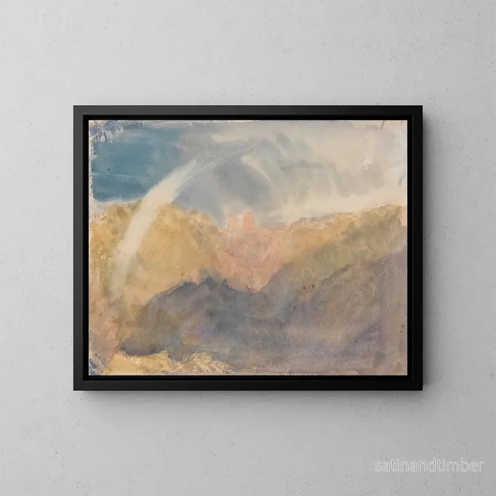 Reproduktion av målningen landskapsbild med berg, regnbåge vid Crichton-slottet - Joseph Mallord William Turner