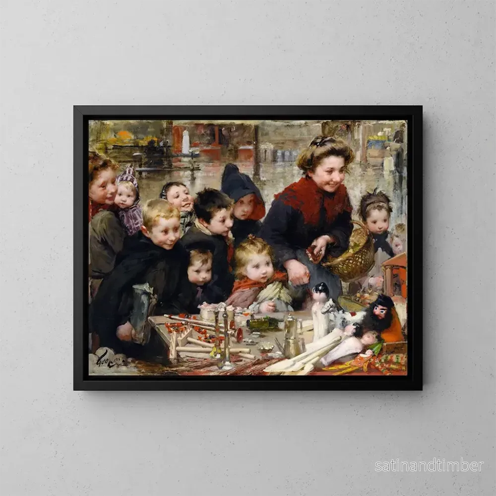 Reproduktion av målningen La Joie des petits - Henri Jules Jean Geoffroy