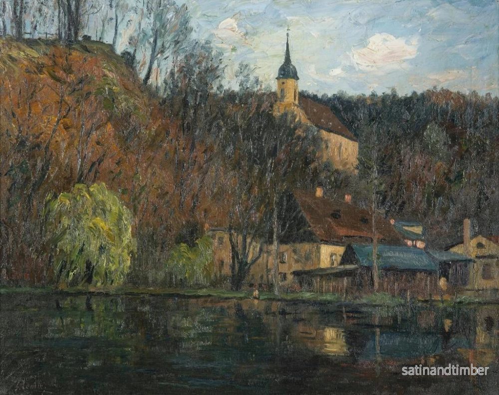 Reproduktion av målningen av sjön vid slottet i Tharandt - Georg Lemm - Bild 2