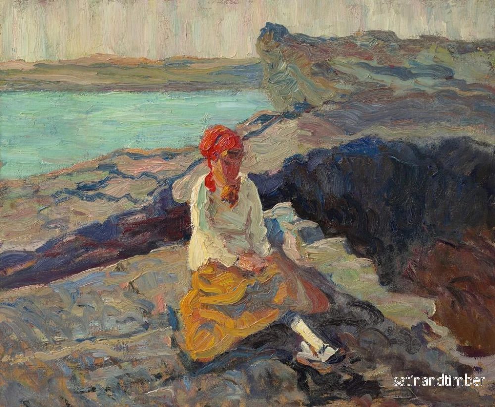 Reproduktion av målningen av kvinna med röd scarf vid havet - Walt Kuhn - Bild 2