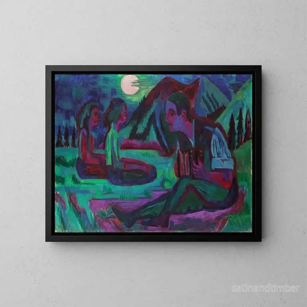 Reproduktion av målningen av spelande dragspelspelare under nattmånen - Ernst Ludwig Kirchner
