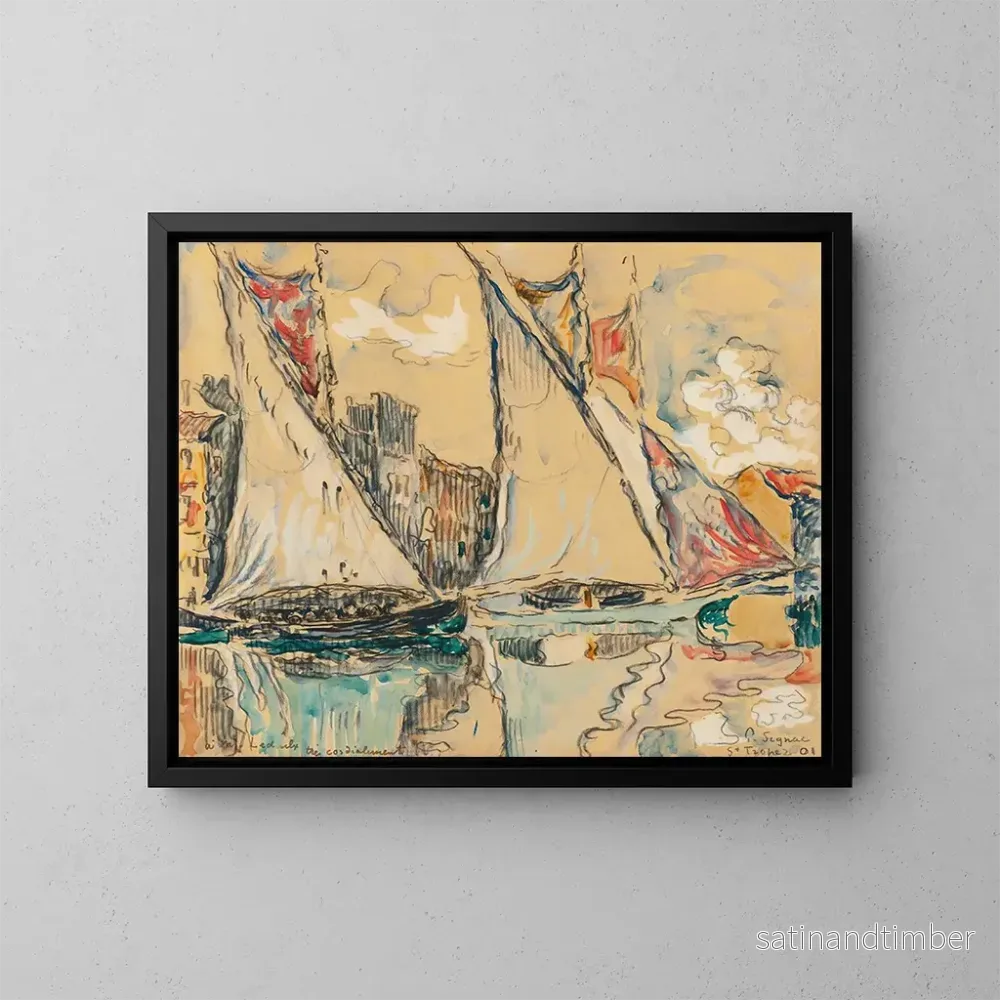 Reproduktion av målningen Saint-Tropez, segel på torr - Paul Signac