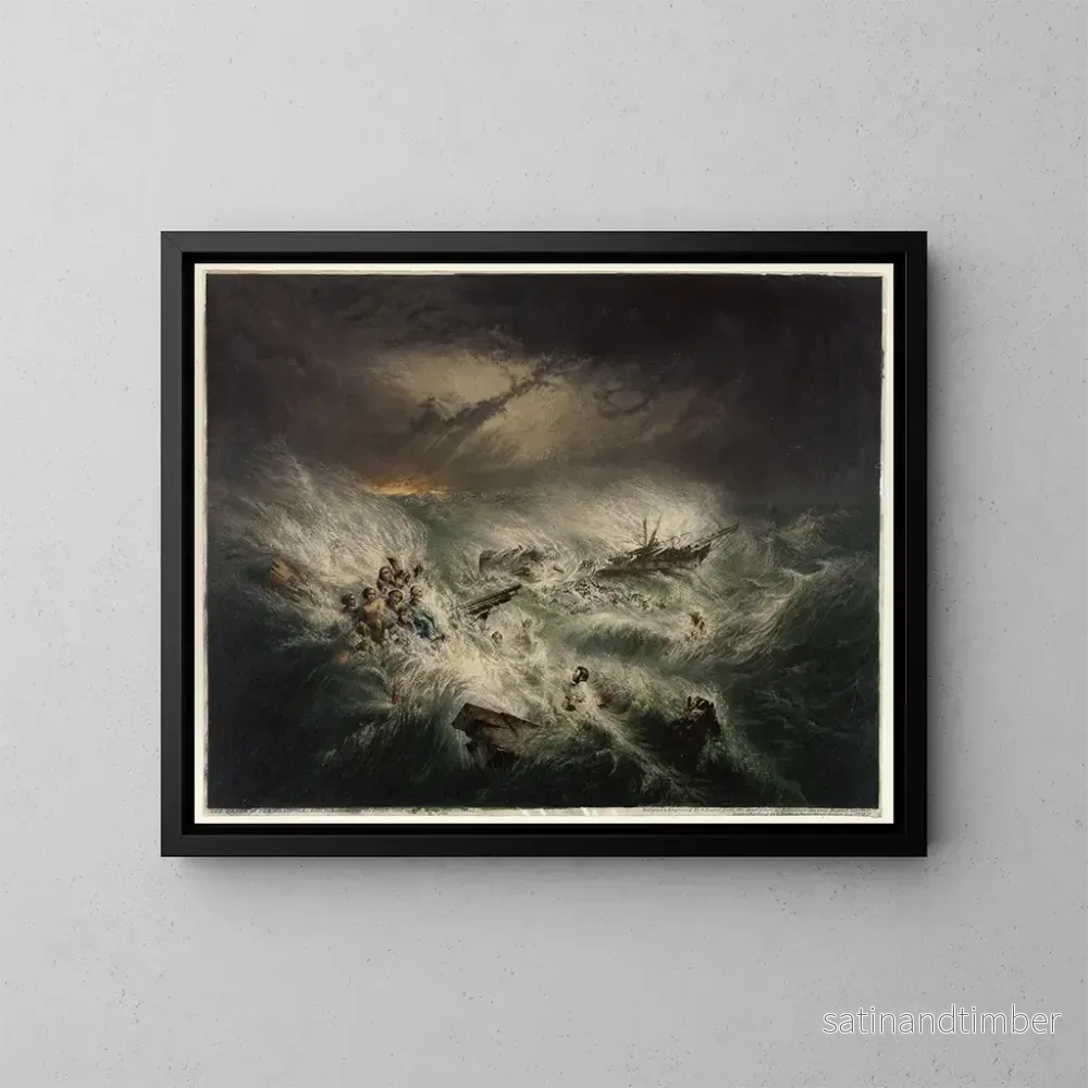 Reproduktion av målningen Le naufrage de la Reliance, 12 novembre 1842 - George Baxter