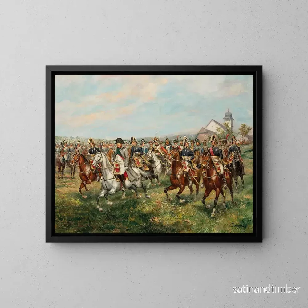 Reproduktion av målningen Napoléon Målning vid slaget vid Friedland den 14 juni 1807 - Paul Émile Léon Perboyre