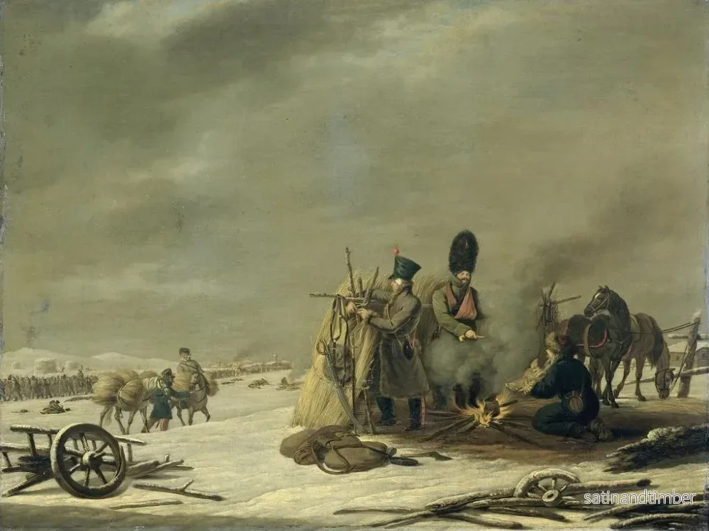 Reproduktion av målningen Bivouac i Molodetchno, 34 december 1812, ett avsnitt av Napoleons reträtt från Ryssland - Johannes Hari - Bild 2