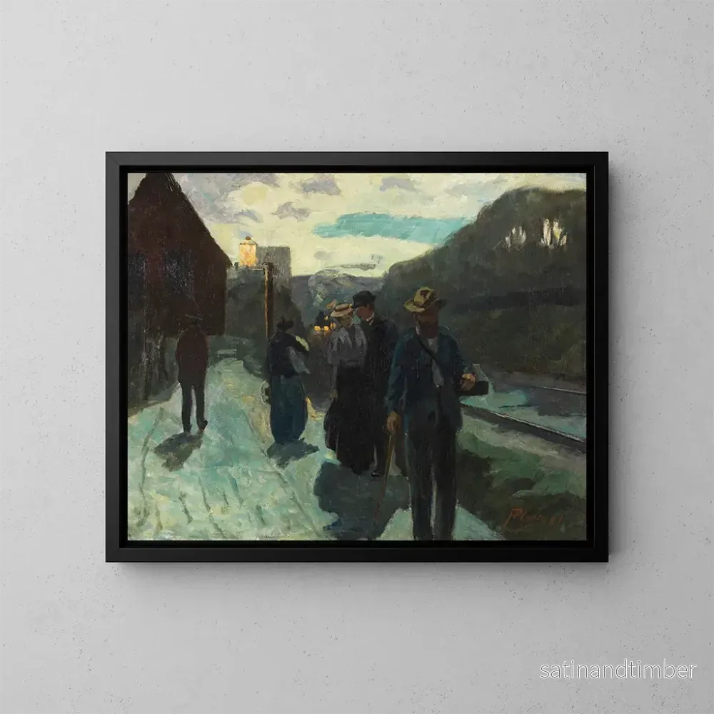 Reproduktion av målningen av Stuttgart Weststation vid skymningen - Hermann Pleuer