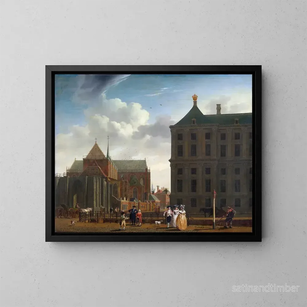Reproduktion av målningen av den nya kyrkan och rådhuset på Dam i Amsterdam - Isaac Ouwater
