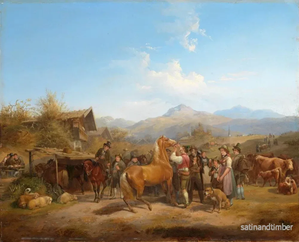Reproduktion av målningen av hästmarknaden i Tyrol - Heinrich Marr - Bild 2