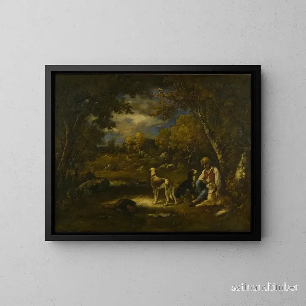 Reproduktion av målningen Pojke med sina hundar i en skog - Narcisse Virgile Diaz de la Peña