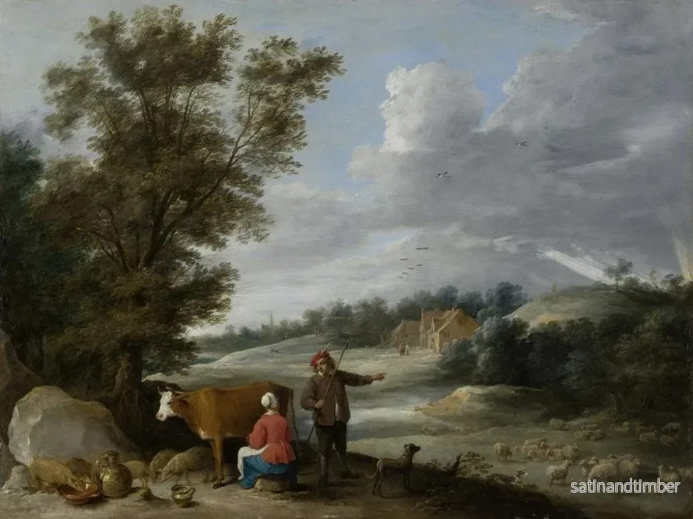 Reproduktion av målningen Landskap med mjölkerska och herde - David Teniers den yngre - Bild 2