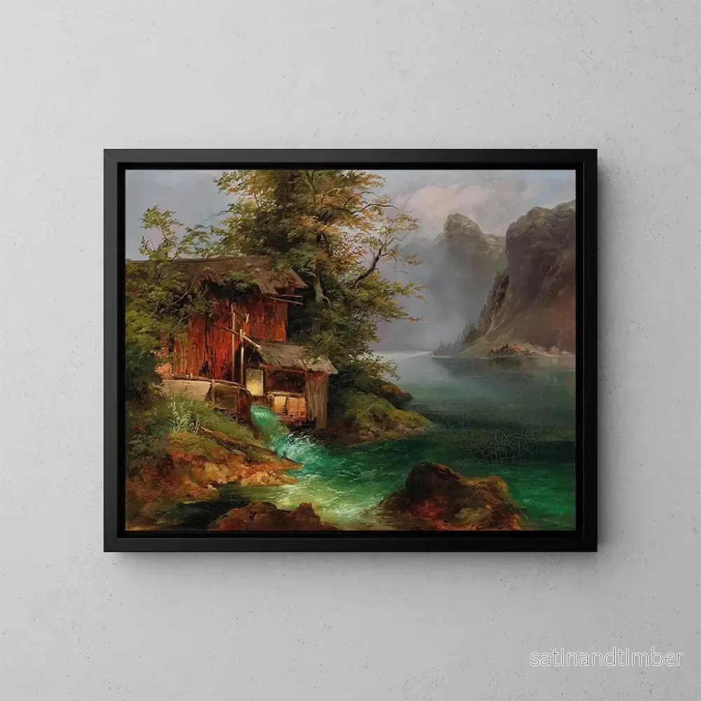 Reproduktion av målningen av Moulin vid Hallstätter See – Franz Steinfeld Reproduktion av målningen av Moulin vid Hallstätter See – Franz Steinfeld