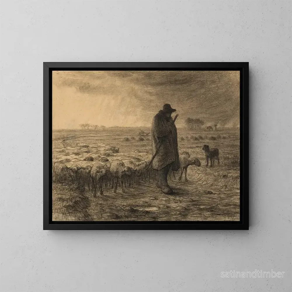 Reproduktion av målningen Le Berger rentrant avec son troupeau - Jean-François Millet